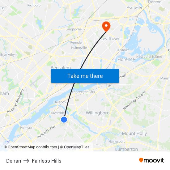 Delran to Fairless Hills map