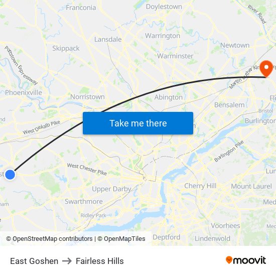 East Goshen to Fairless Hills map