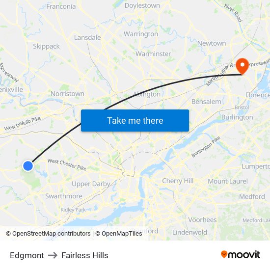 Edgmont to Fairless Hills map
