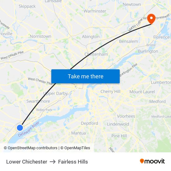 Lower Chichester to Fairless Hills map