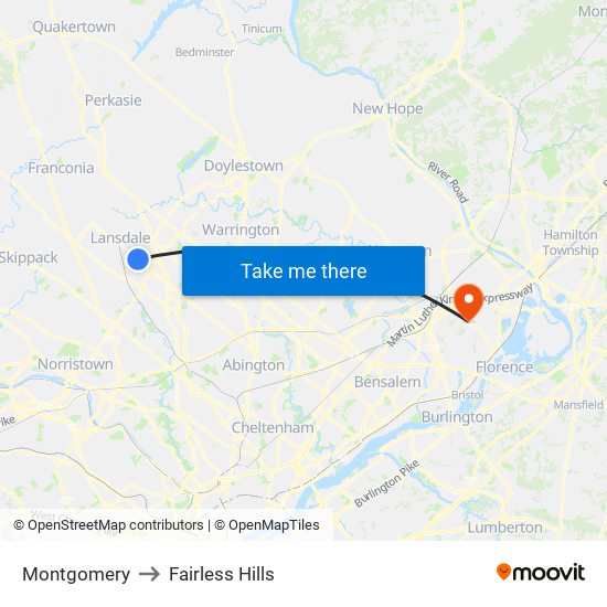 Montgomery to Fairless Hills map