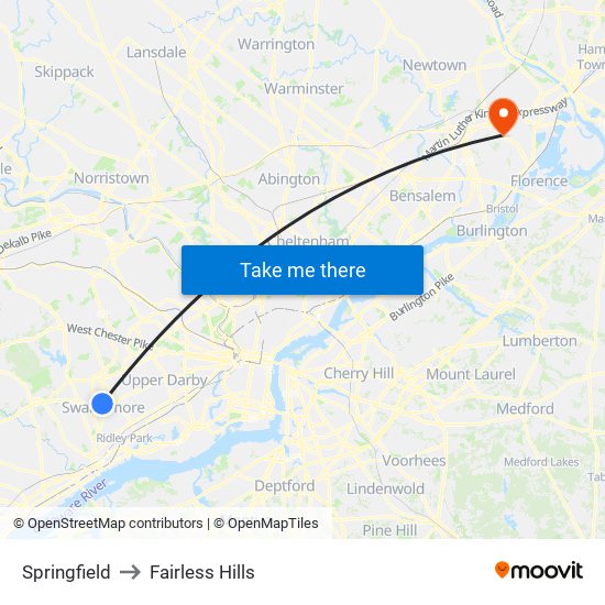 Springfield to Fairless Hills map