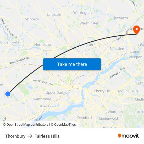 Thornbury to Fairless Hills map