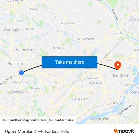 Upper Moreland to Fairless Hills map