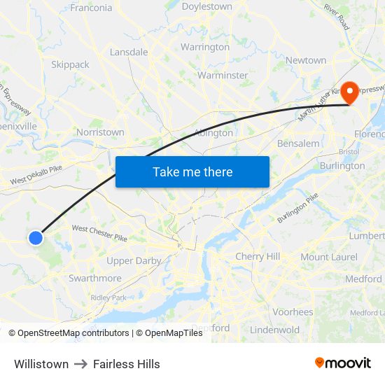 Willistown to Fairless Hills map