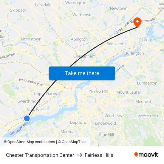 Chester Transportation Center to Fairless Hills map