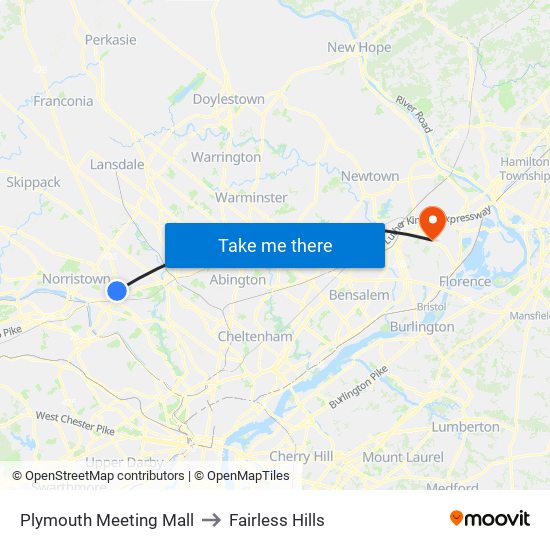 Plymouth Meeting Mall to Fairless Hills map