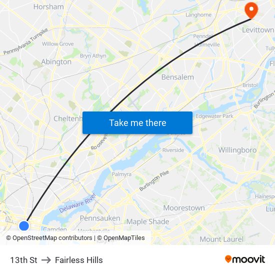 13th St to Fairless Hills map