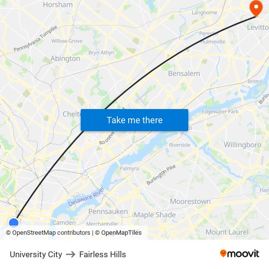 University City to Fairless Hills map