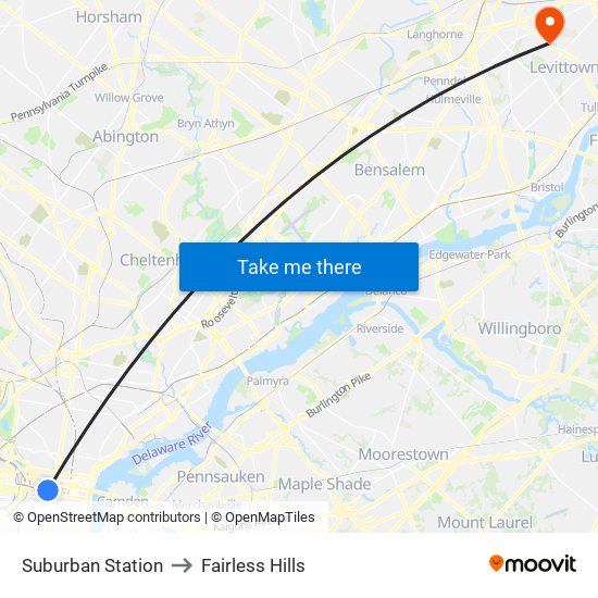 Suburban Station to Fairless Hills map