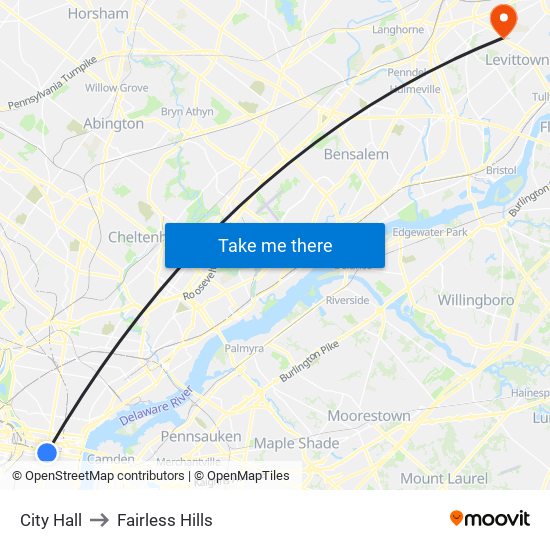 City Hall to Fairless Hills map