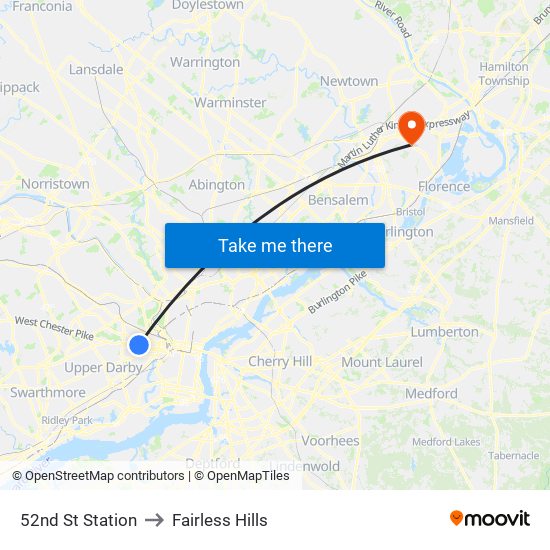 52nd St Station to Fairless Hills map