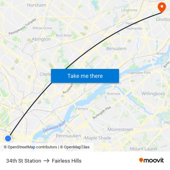 34th St Station to Fairless Hills map
