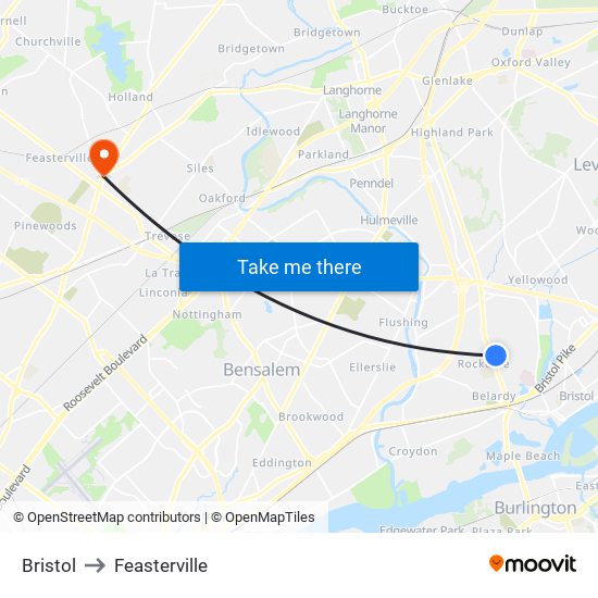 Bristol to Feasterville map