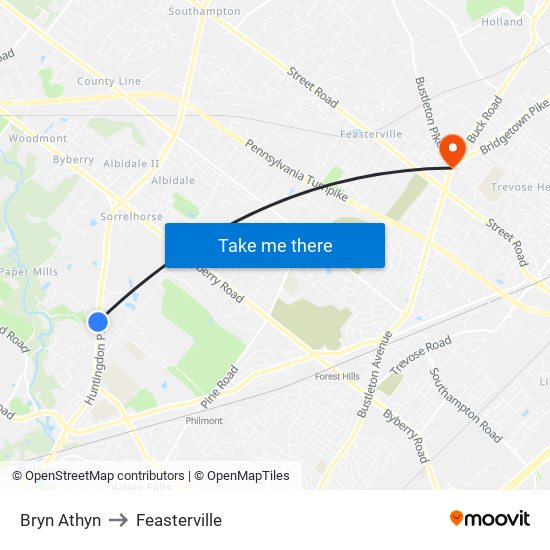 Bryn Athyn to Feasterville map