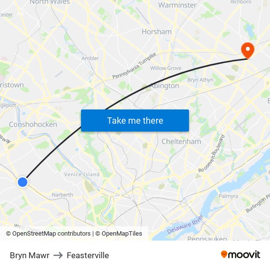 Bryn Mawr to Feasterville map