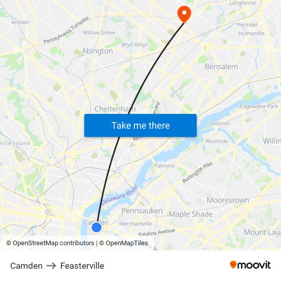 Camden to Feasterville map