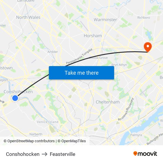 Conshohocken to Feasterville map