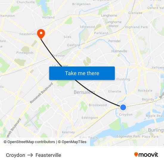 Croydon to Feasterville map
