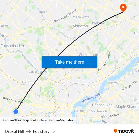 Drexel Hill to Feasterville map