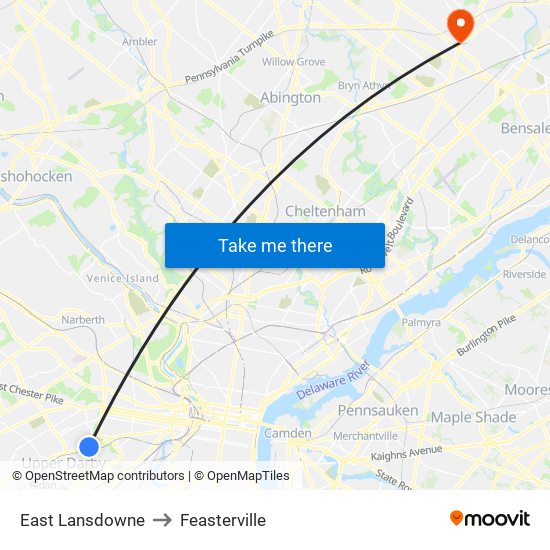 East Lansdowne to Feasterville map