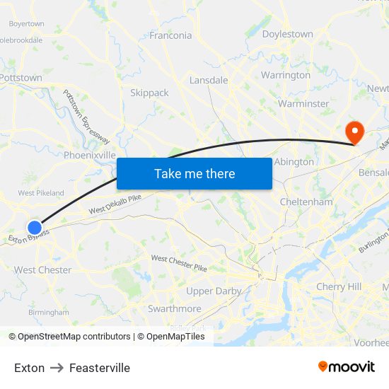 Exton to Feasterville map