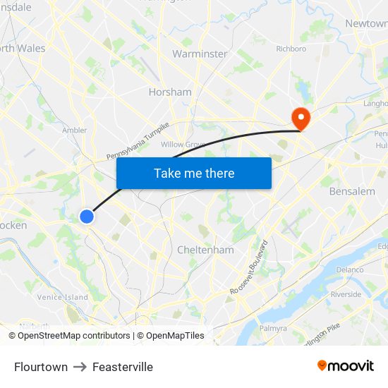 Flourtown to Feasterville map