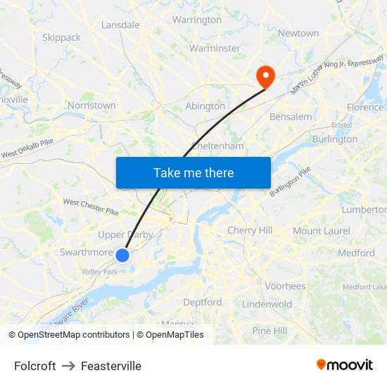 Folcroft to Feasterville map