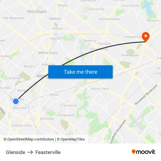 Glenside to Feasterville map