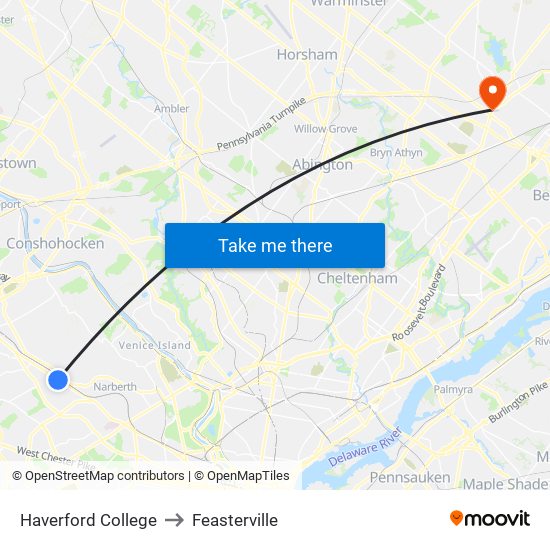Haverford College to Feasterville map