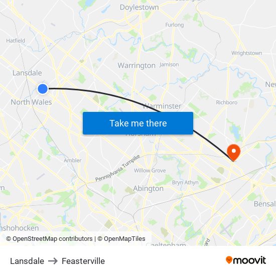 Lansdale to Feasterville map