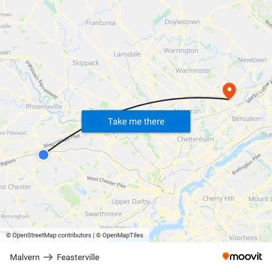 Malvern to Feasterville map