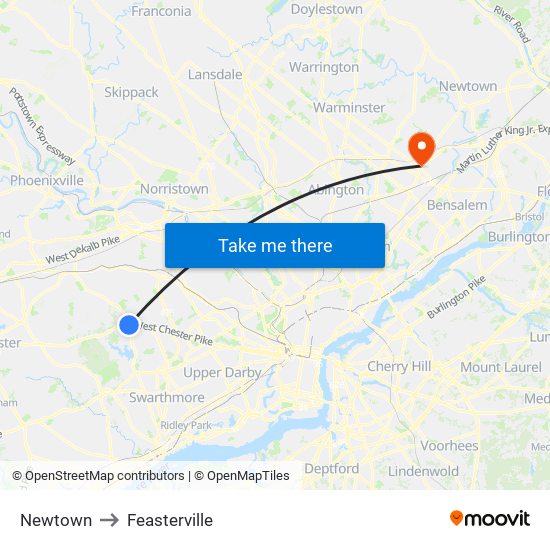 Newtown to Feasterville map