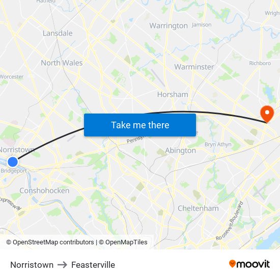 Norristown to Feasterville map