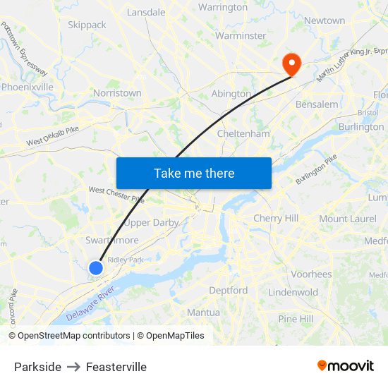 Parkside to Feasterville map