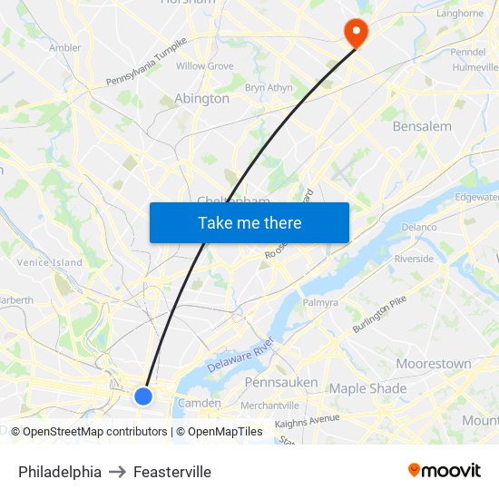 Philadelphia to Feasterville map