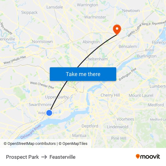 Prospect Park to Feasterville map