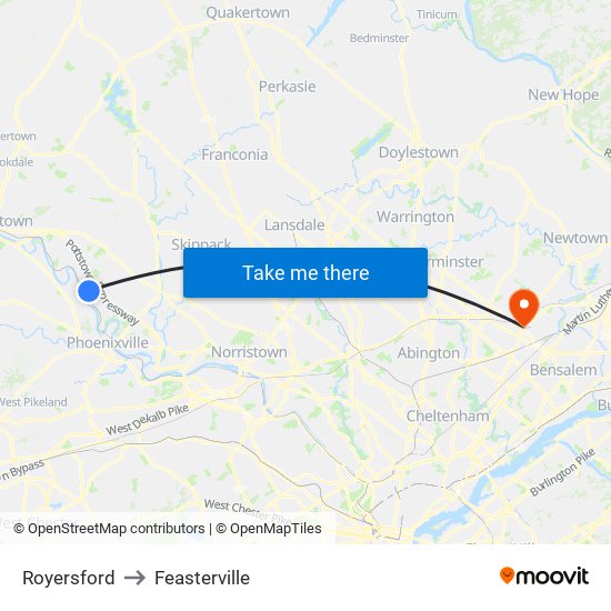 Royersford to Feasterville map