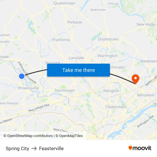 Spring City to Feasterville map