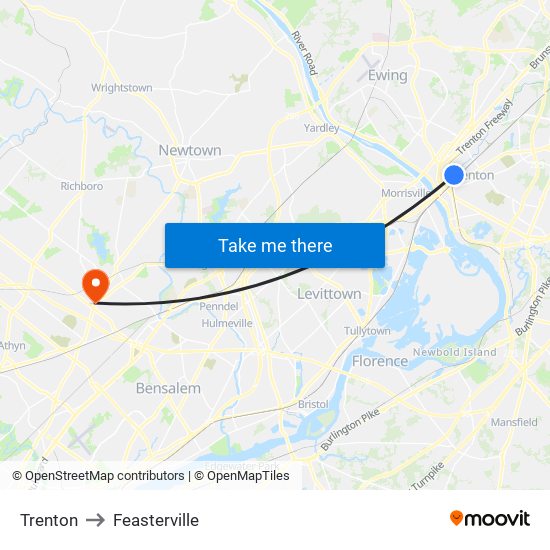 Trenton to Feasterville map