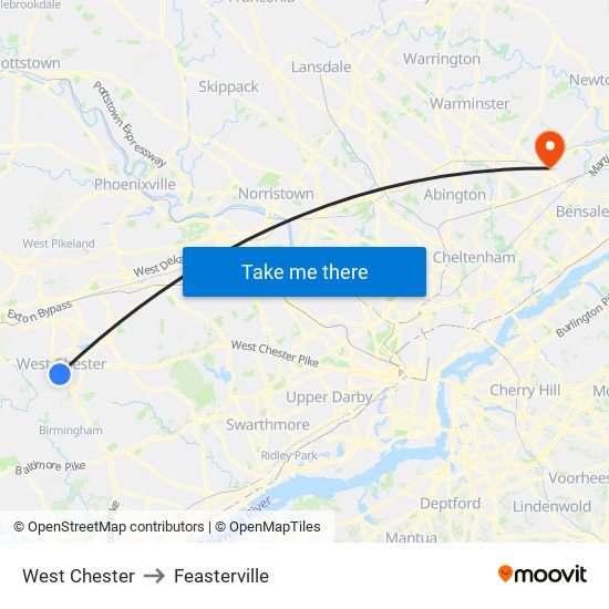 West Chester to Feasterville map