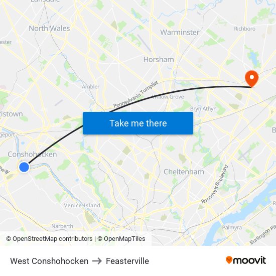 West Conshohocken to Feasterville map