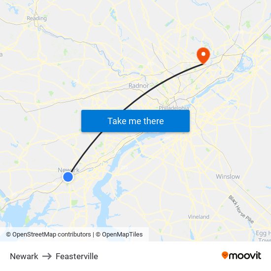 Newark to Feasterville map