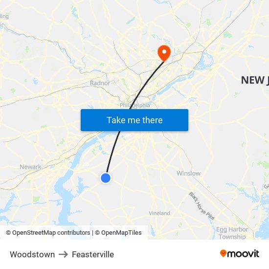 Woodstown to Feasterville map
