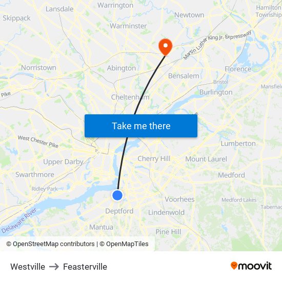 Westville to Feasterville map