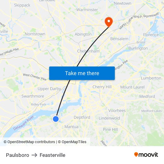 Paulsboro to Feasterville map