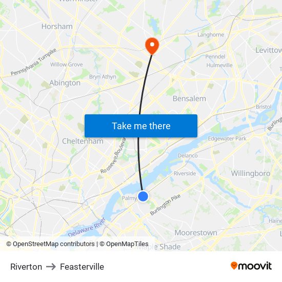 Riverton to Feasterville map