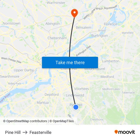 Pine Hill to Feasterville map