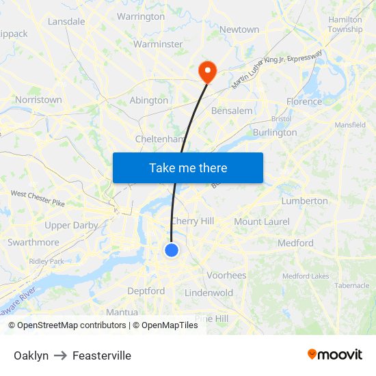 Oaklyn to Feasterville map