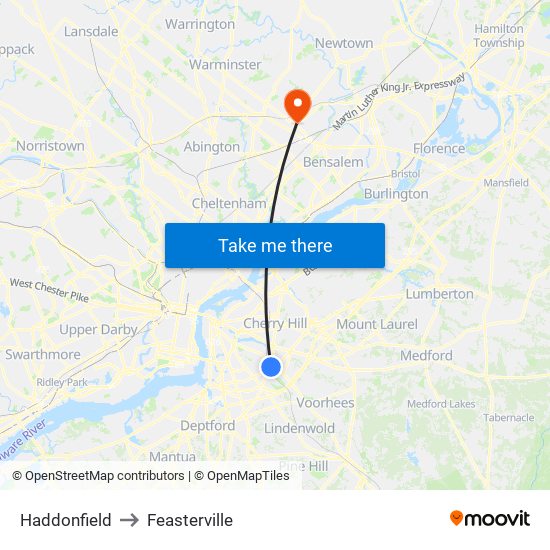 Haddonfield to Feasterville map